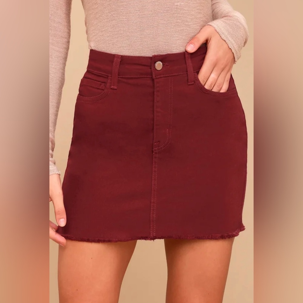 Lulus Pop and Lock Wine Red Denim Mini Skirt
